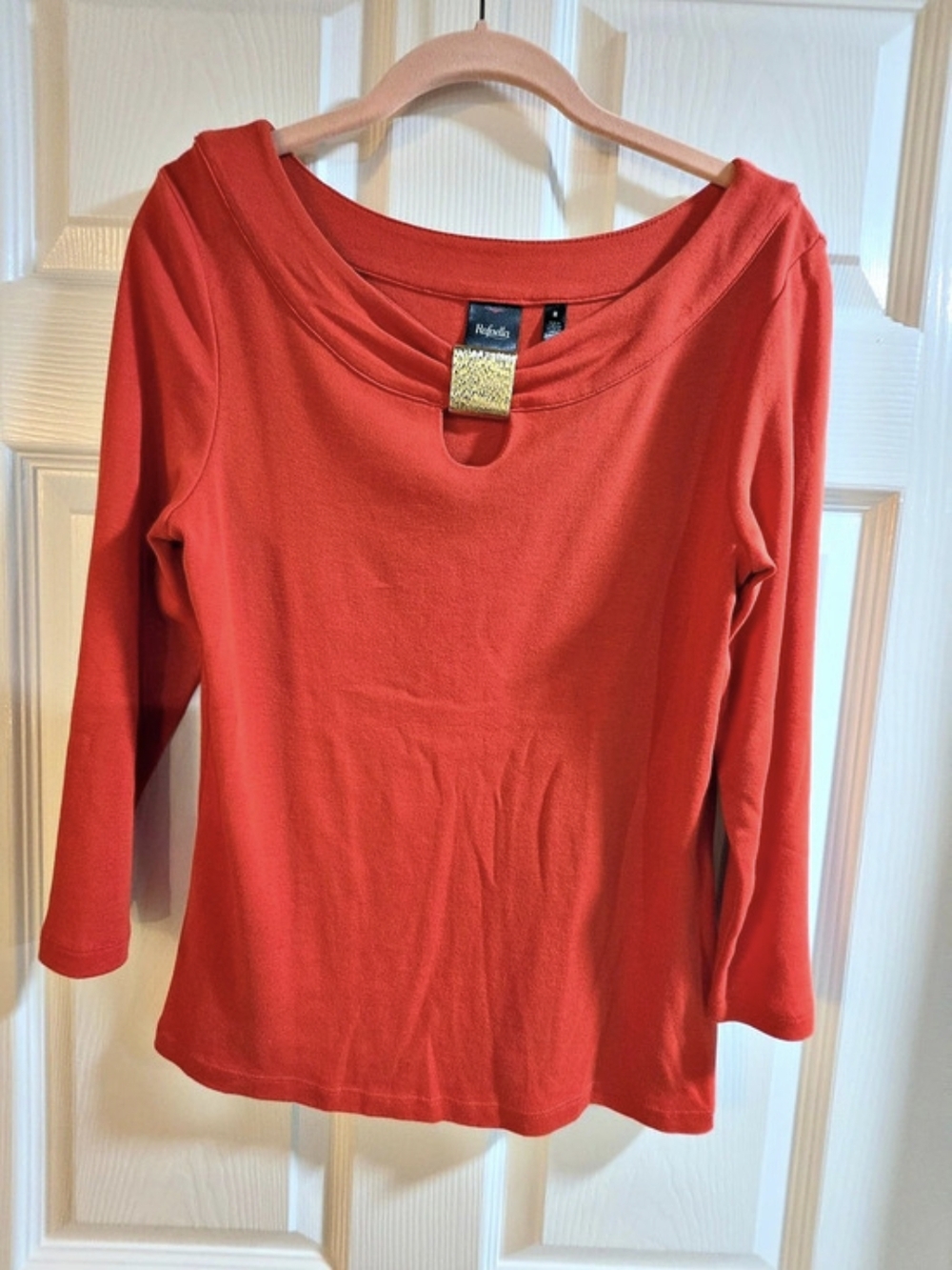 Rafaella Red Ribbed Knit Keyhole Top with Gold Hardware-size Medium